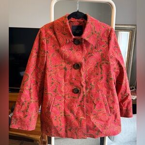 Talbots Women's Paisley Pea Coat - Red & Pink and Brown